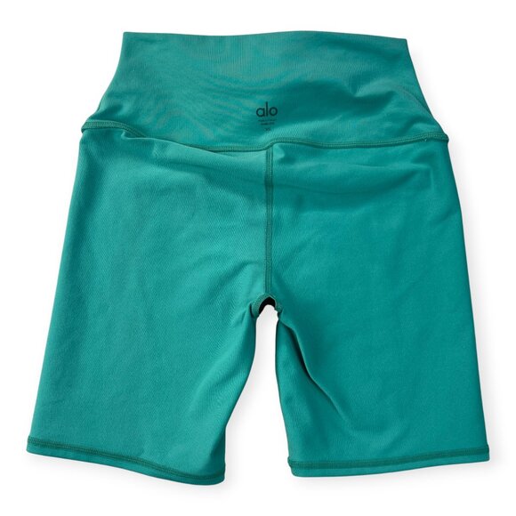 Alo Yoga Shorts Womens XS High Waist Biker in Teal Green Athletic Workout Wear - Picture 5 of 7